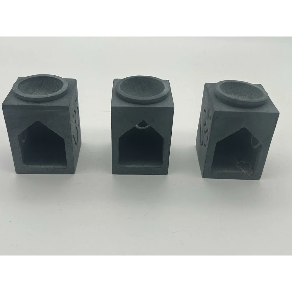 Set Of 3 -Soapstone Incense Oil Diffuser/candle  Hand Carved Ornate Green/Gray